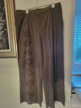 ROMWE Green Corduroy Wide-Leg Pants with Eye Embroidery